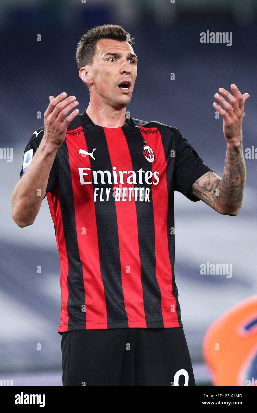Rome Italy 26th Apr 21 Mario Mandzukic Of Milan Reacts During The Italian Championship Serie A Football Match Between Ss Lazio And Ac Milan On April 26 21 At Stadio Olimpico In Rome Italy 26th Apr 21 Mario Mandzukic Of Milan Reacts During The Italian Championship Serie A Football Match Between Ss Lazio And Ac Milan On April 26 21 At Stadio Olimpico In