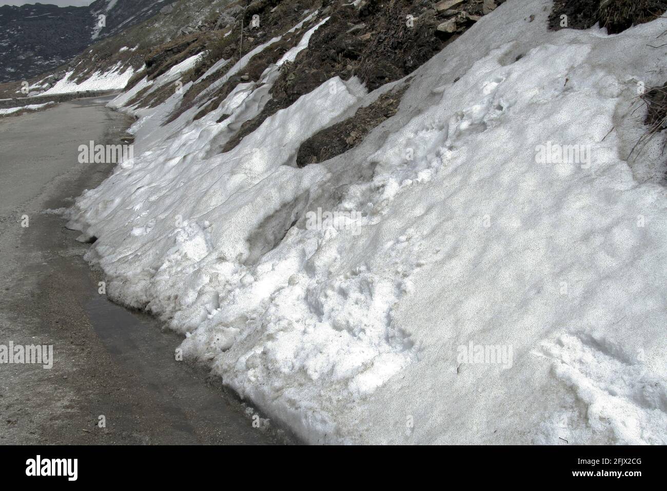 Ice on the roadside melting and slipping down Stock Photo Alamy