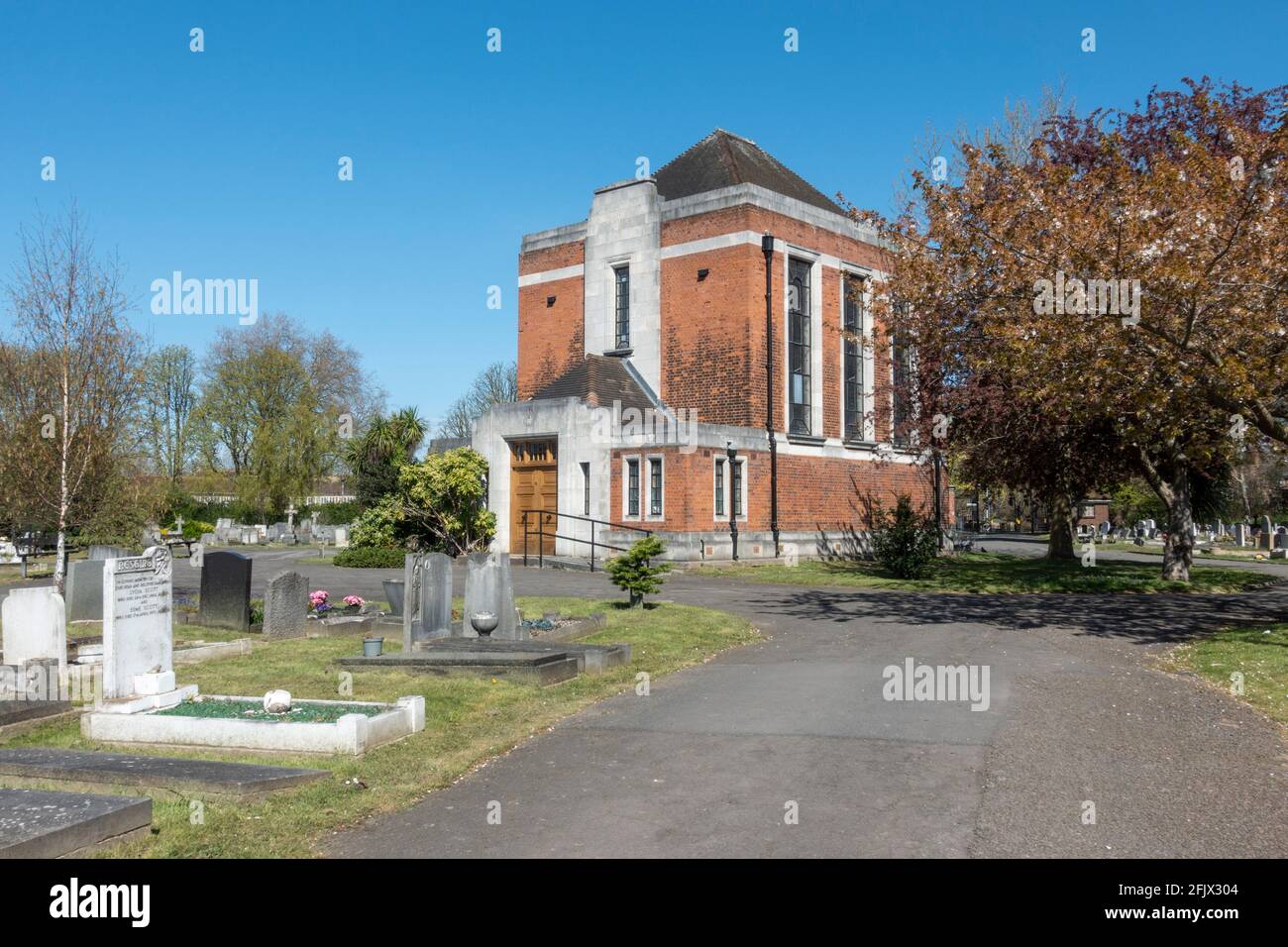 The chapel in Chiswick Cemetery, Staveley Gardens, London, UK. Stock Photo