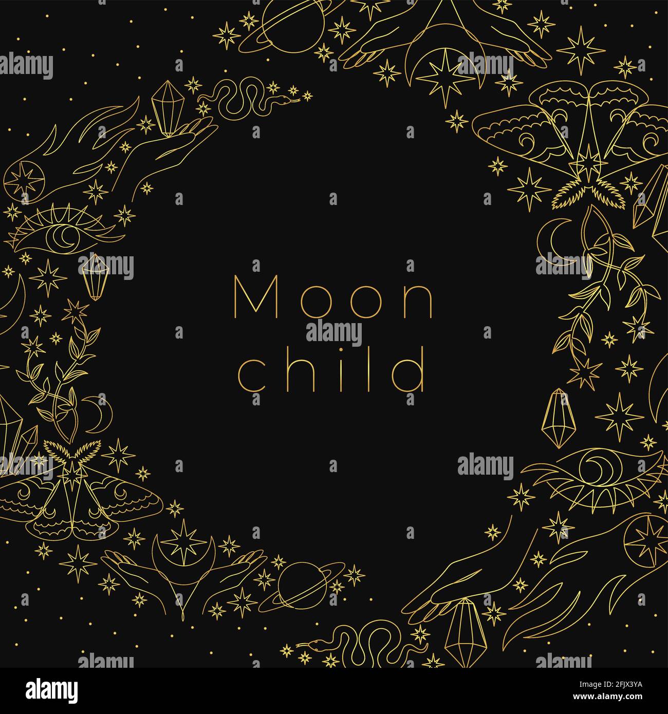 Set of mystic details in a shape of the moon. Stock Vector