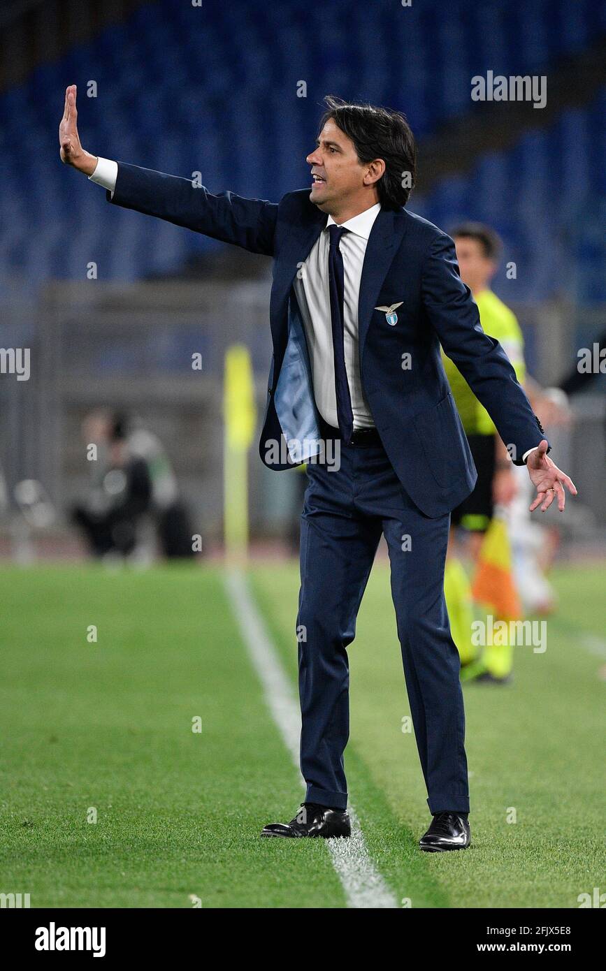 Simone Inzaghi coach of SS Lazio seen in action during the Italian Football  Championship League A 2020/2021 match between SS Lazio vs AC Milan at the  Olimpic Stadium in Rome. / LM
