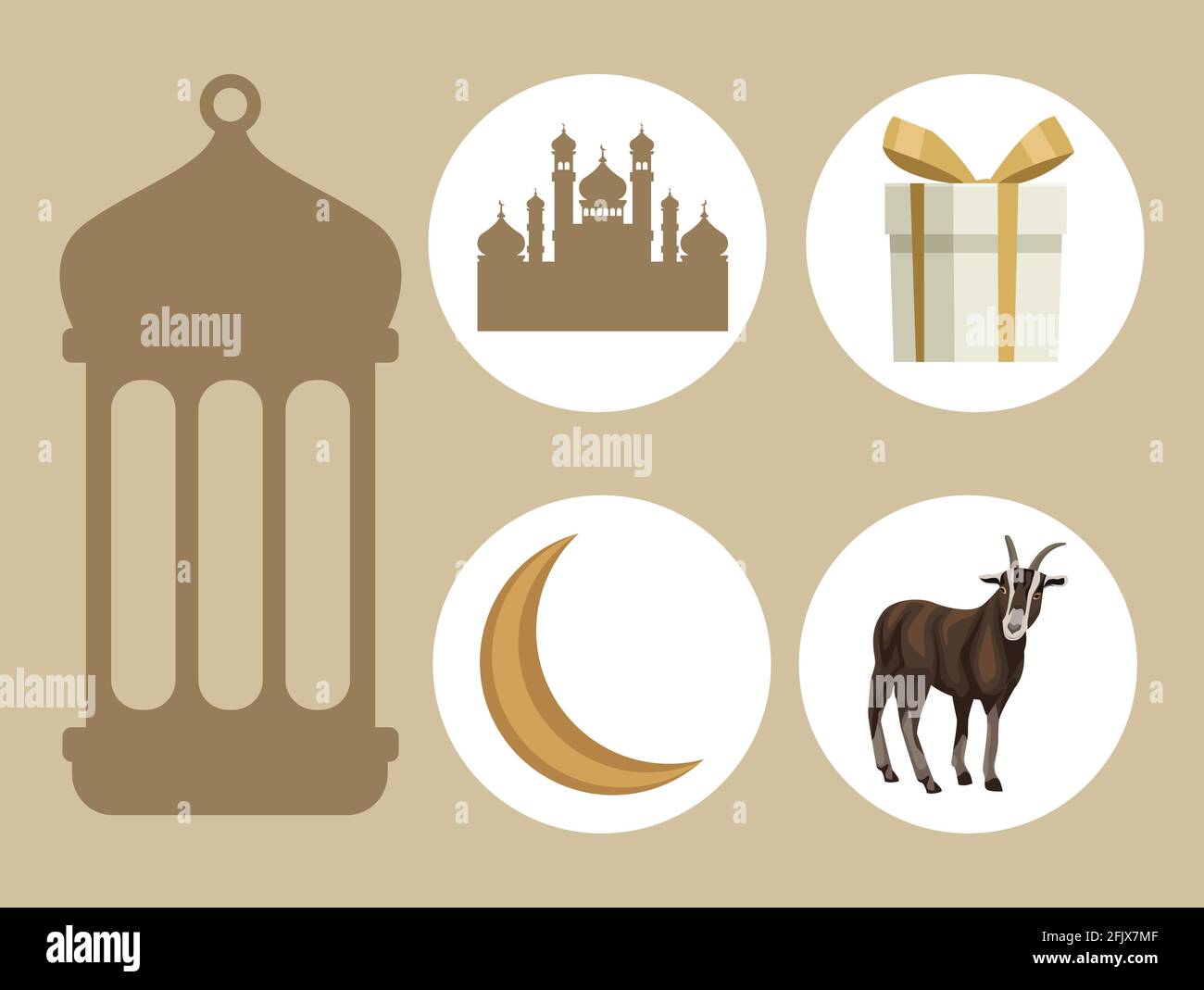 five eid mubarak icons Stock Vector