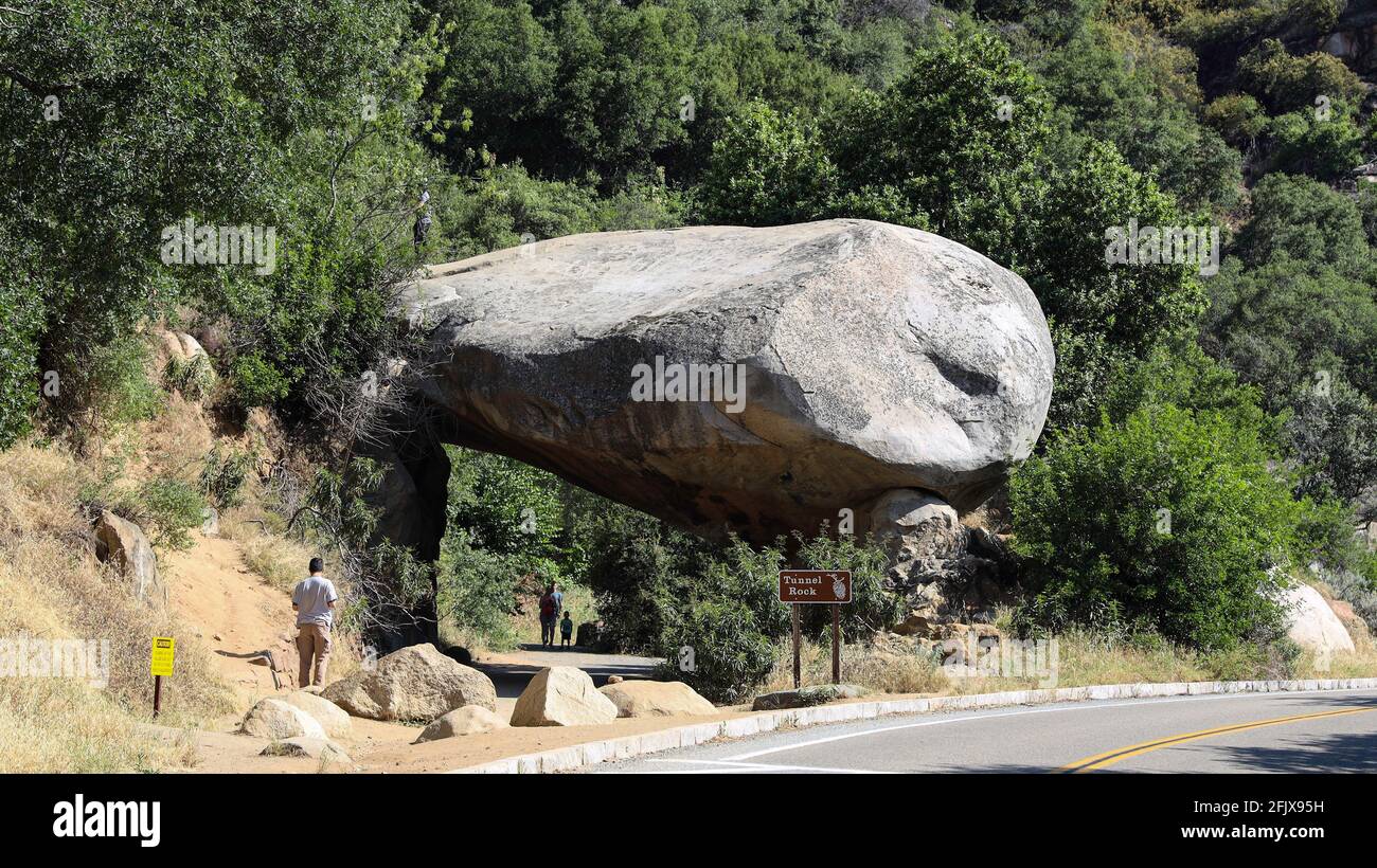 Tunnel Rock by the roadside going into Sequoia National Park Stock Photo