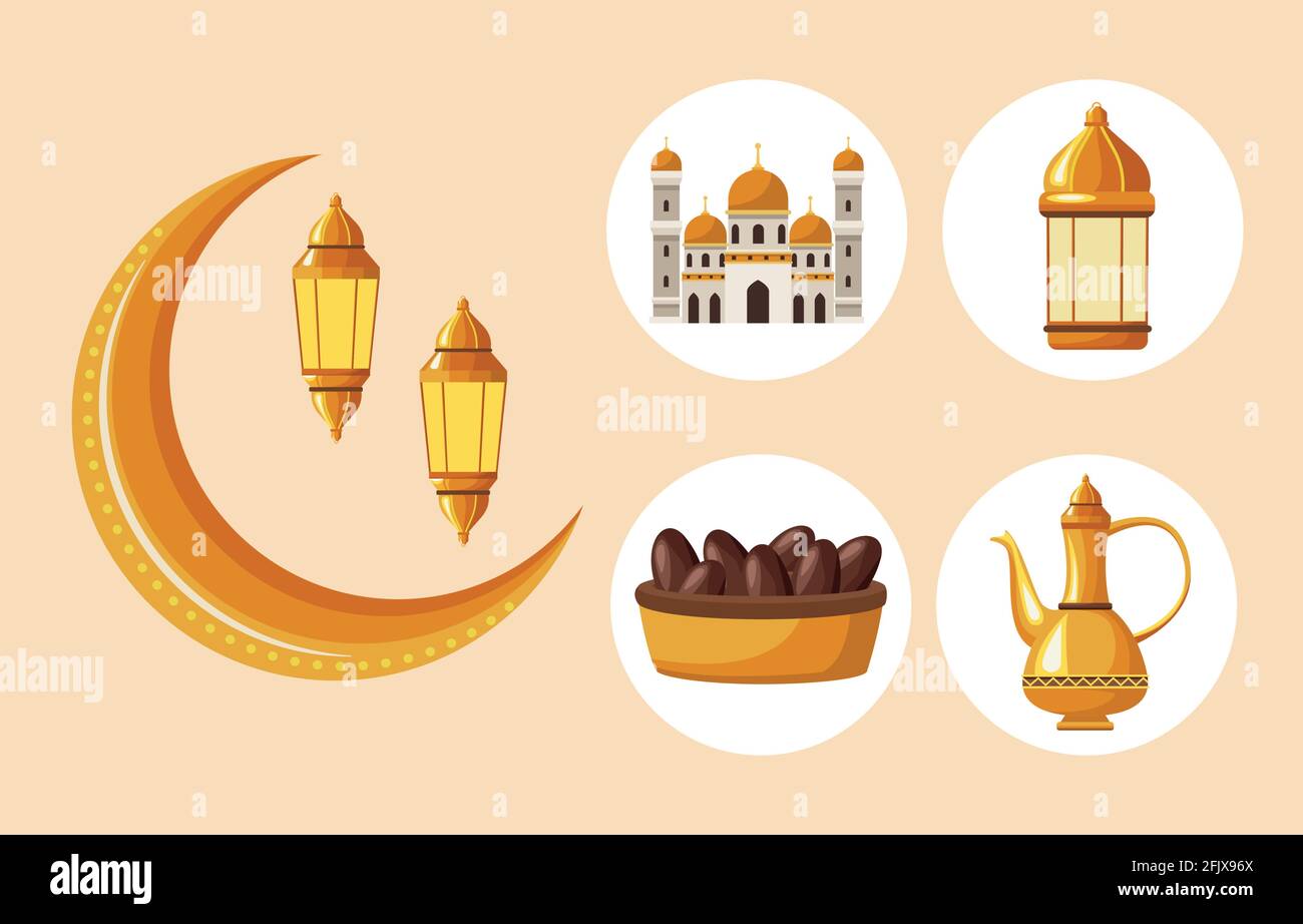 five ramadan kareem icons Stock Vector