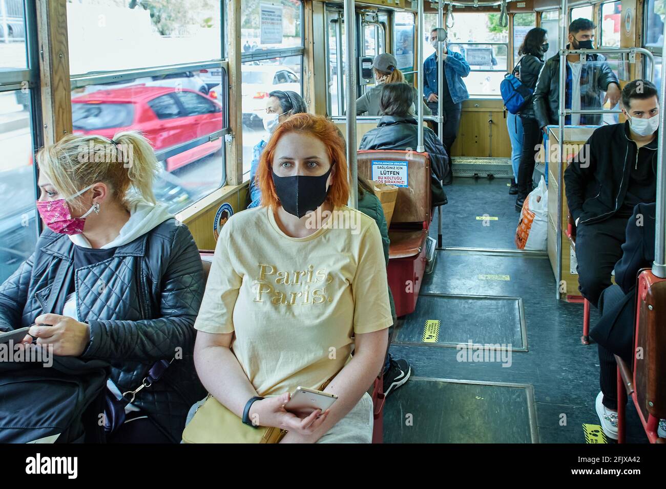 Face masks on public transport passengers in Antalya, Turkey Stock