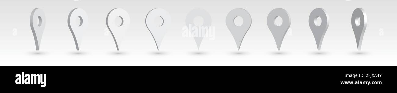 Set of 3D grey map pointers Stock Vector