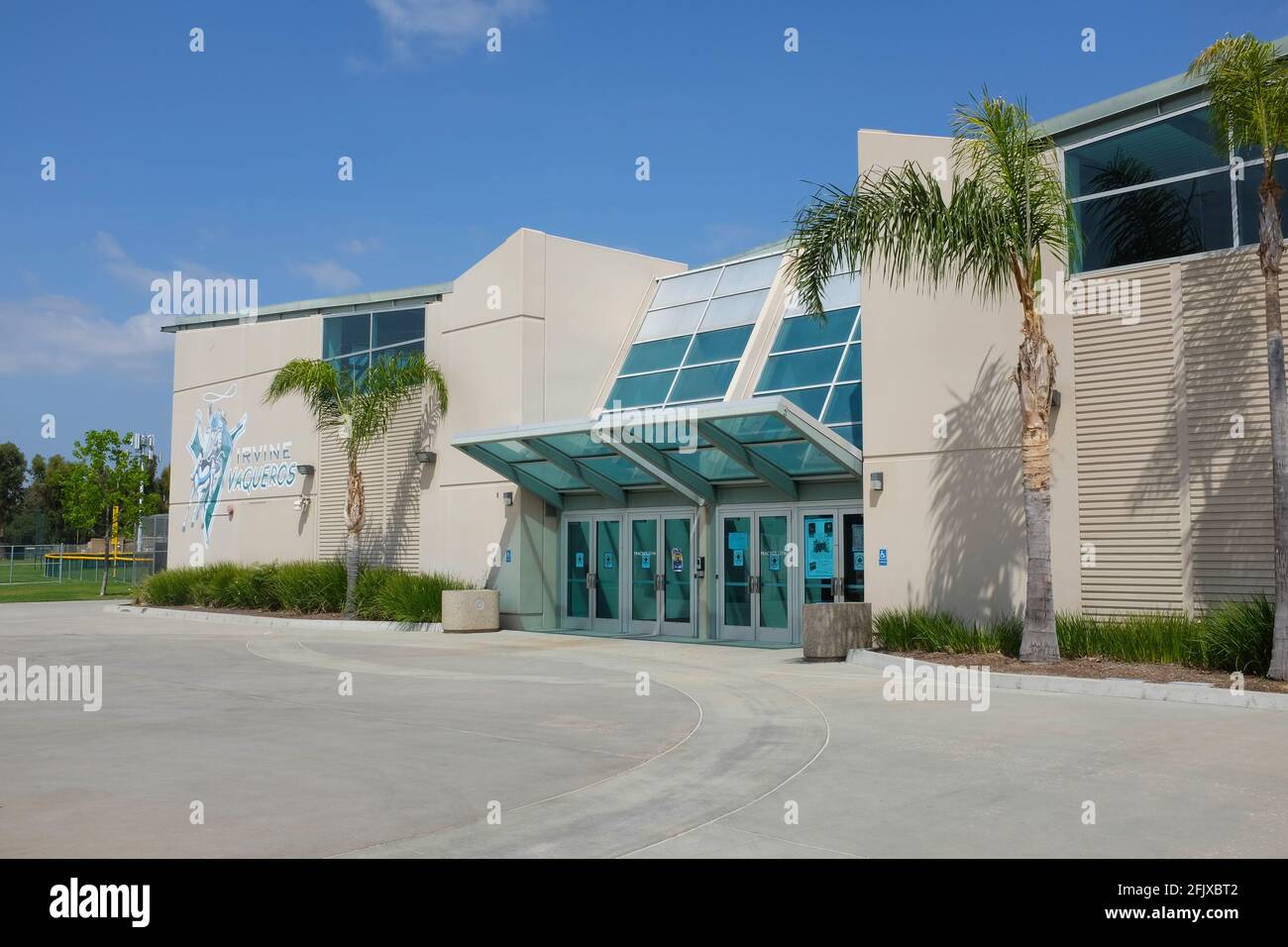 IRVINE, CALIFORNIA - 24 APR 2021: The Gymnasium at Irvine High School home of the Vaqueros Stock Photo
