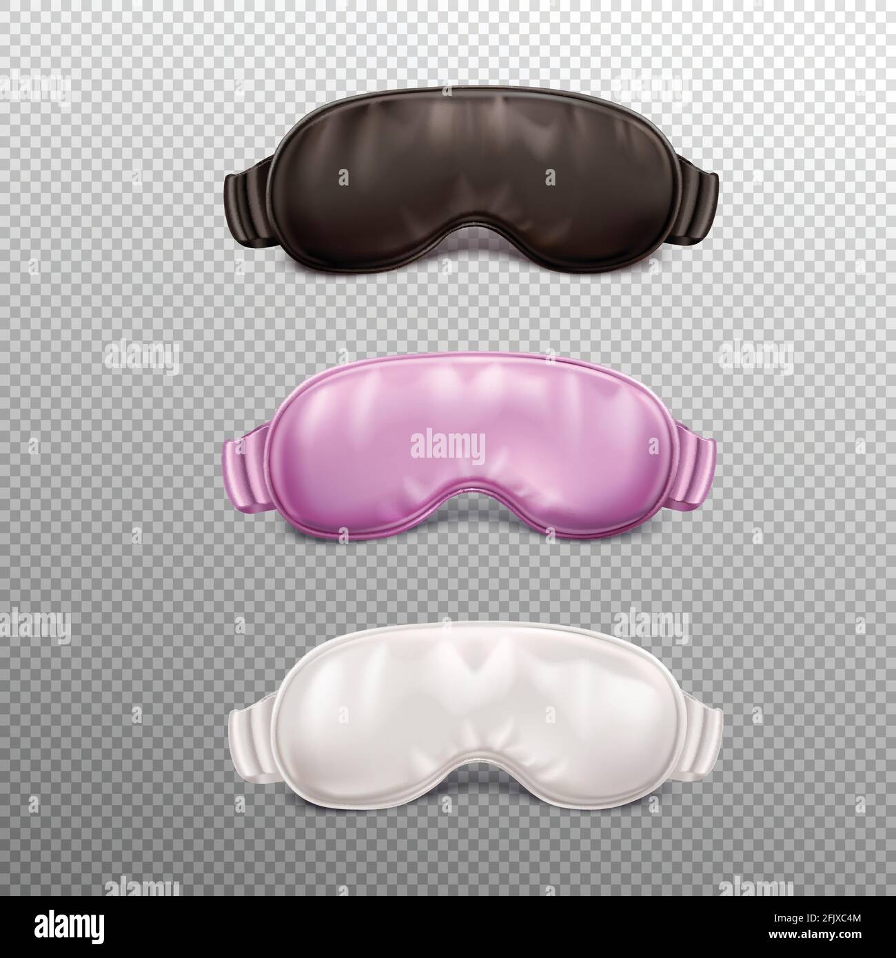 Sleep accessories realistic set with three colorful masks isolated on transparent background