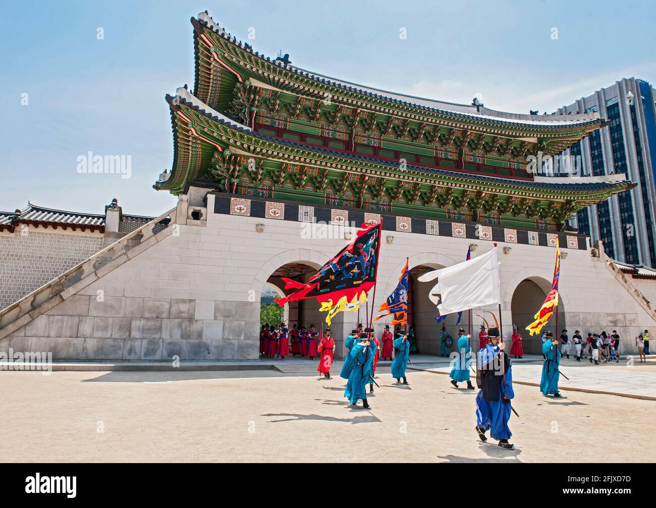 changing of the guards ceremony at Gyeongbok Palace in Seoul Stock