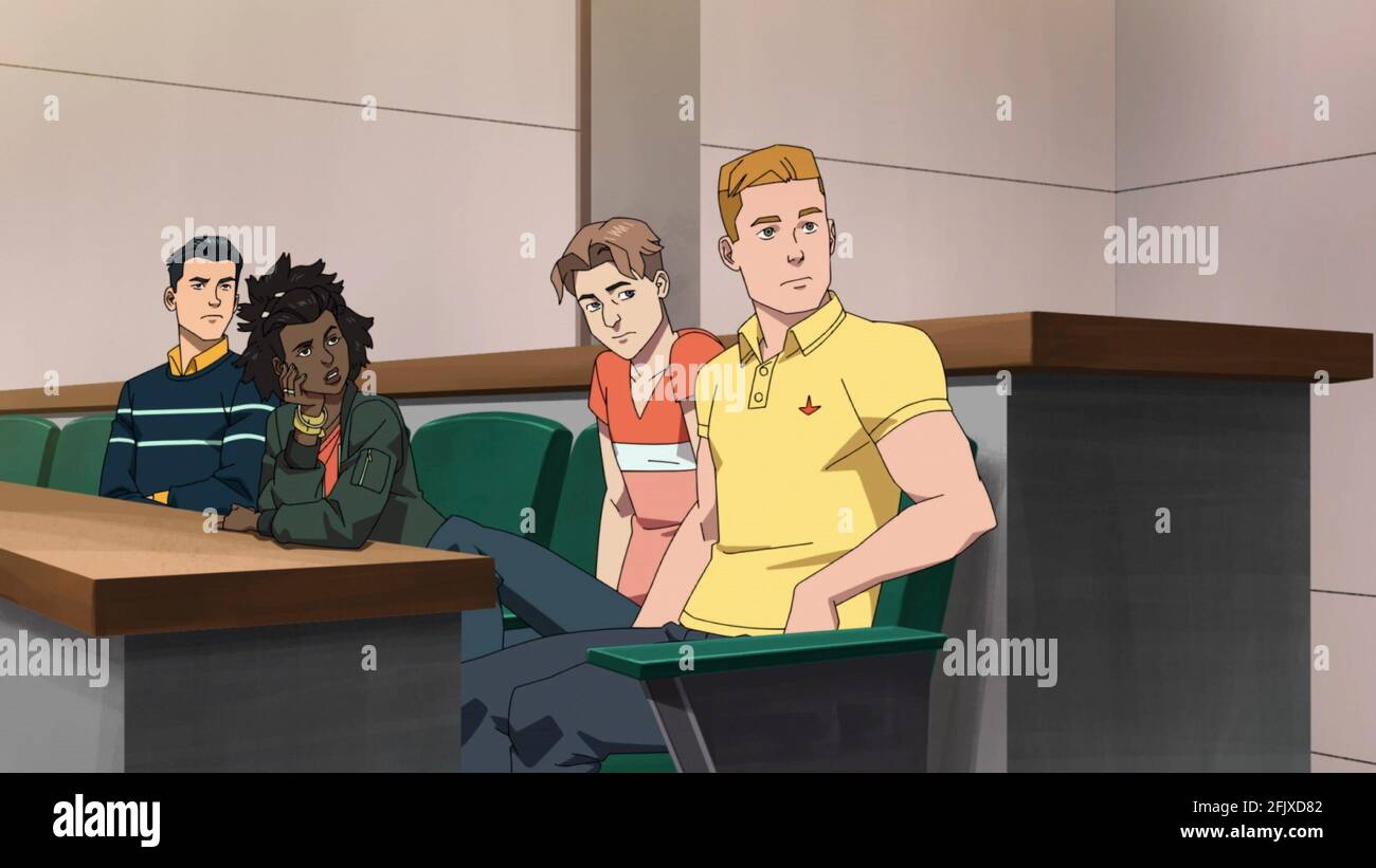 INVINCIBLE, from left: Mark Grayson (voice: Steven Yeun), Amber Bennett  (voice: Zazie Beetz), William Clockwell (voice: Andrew Rannells), Rick  Sheridan (voice: Jonathan Groff), You Look Kinda Dead', (Season 1, ep. 106,  aired