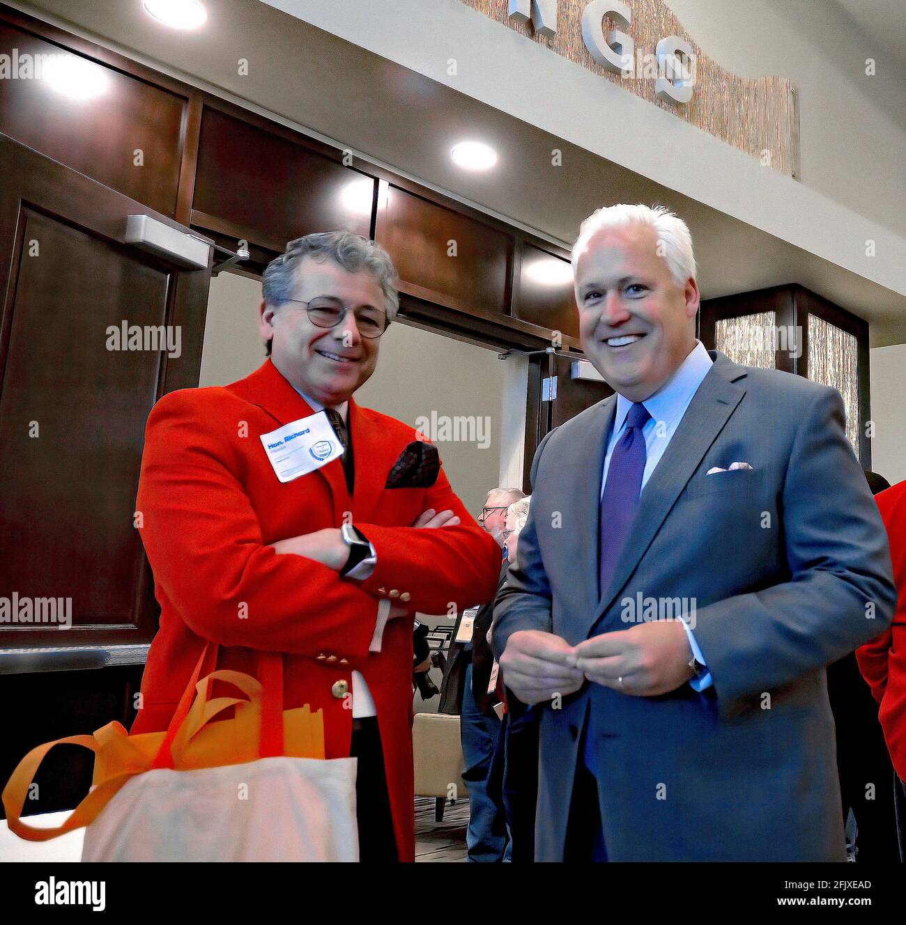 Judge Richard Macias of the 18 Judicial District poses with Matt Schlapp the chairman of the American conservative union at the annual Kansas State Republican Convention Stock Photo