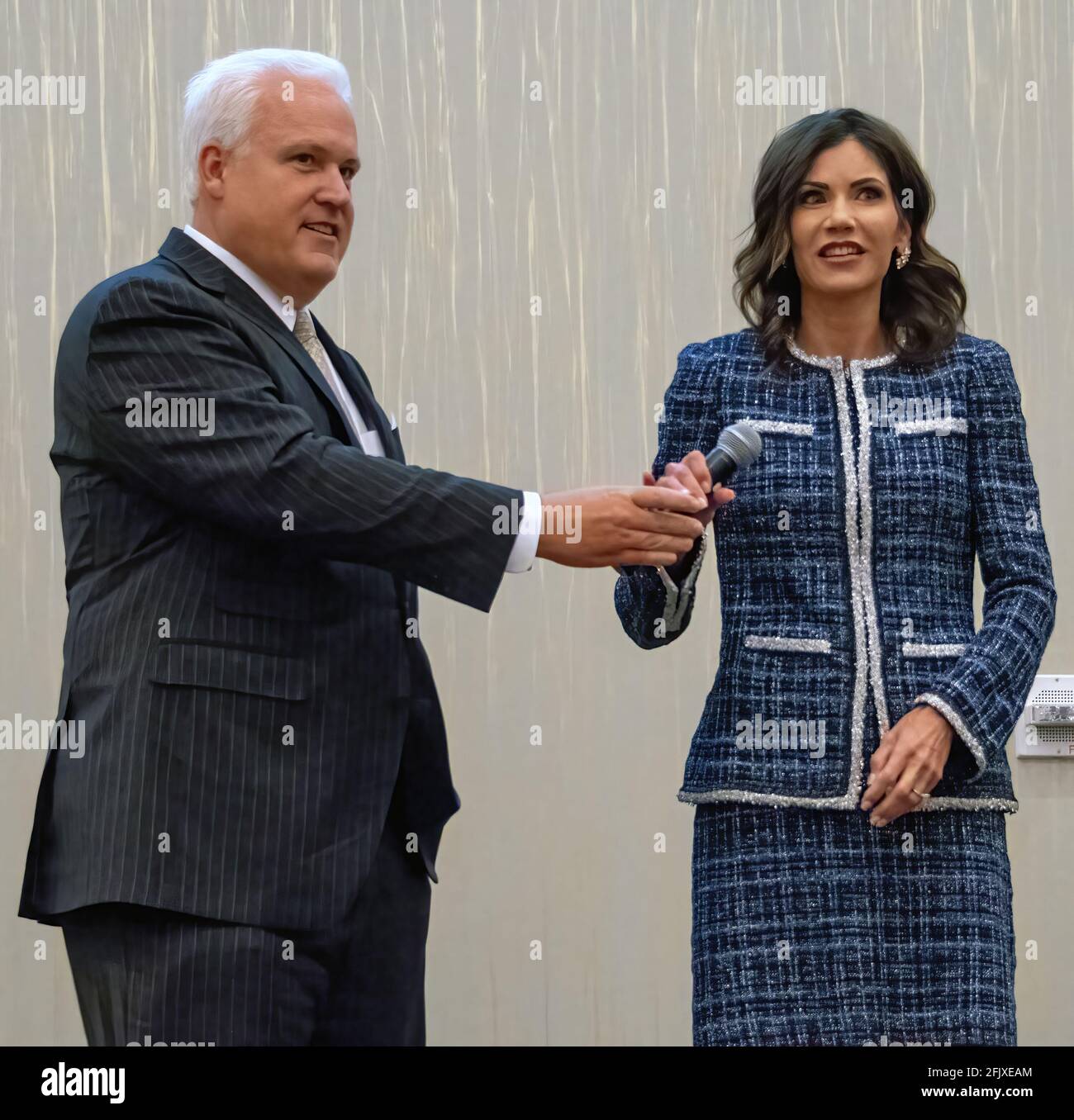 Matt Schlapp the chairman of the American conservative union introduces South Dakota Governor Kristi Noem at the annual Kansas State Republican Convention Stock Photo