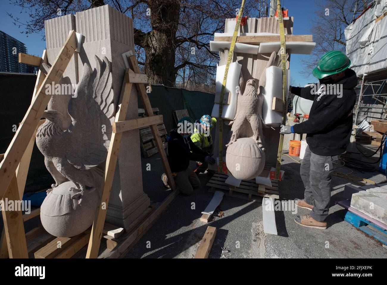 Restoration of the Robert Gould Shaw  54th Regiment Memorial on the Freedom Trail, Boston Common Stock Photo