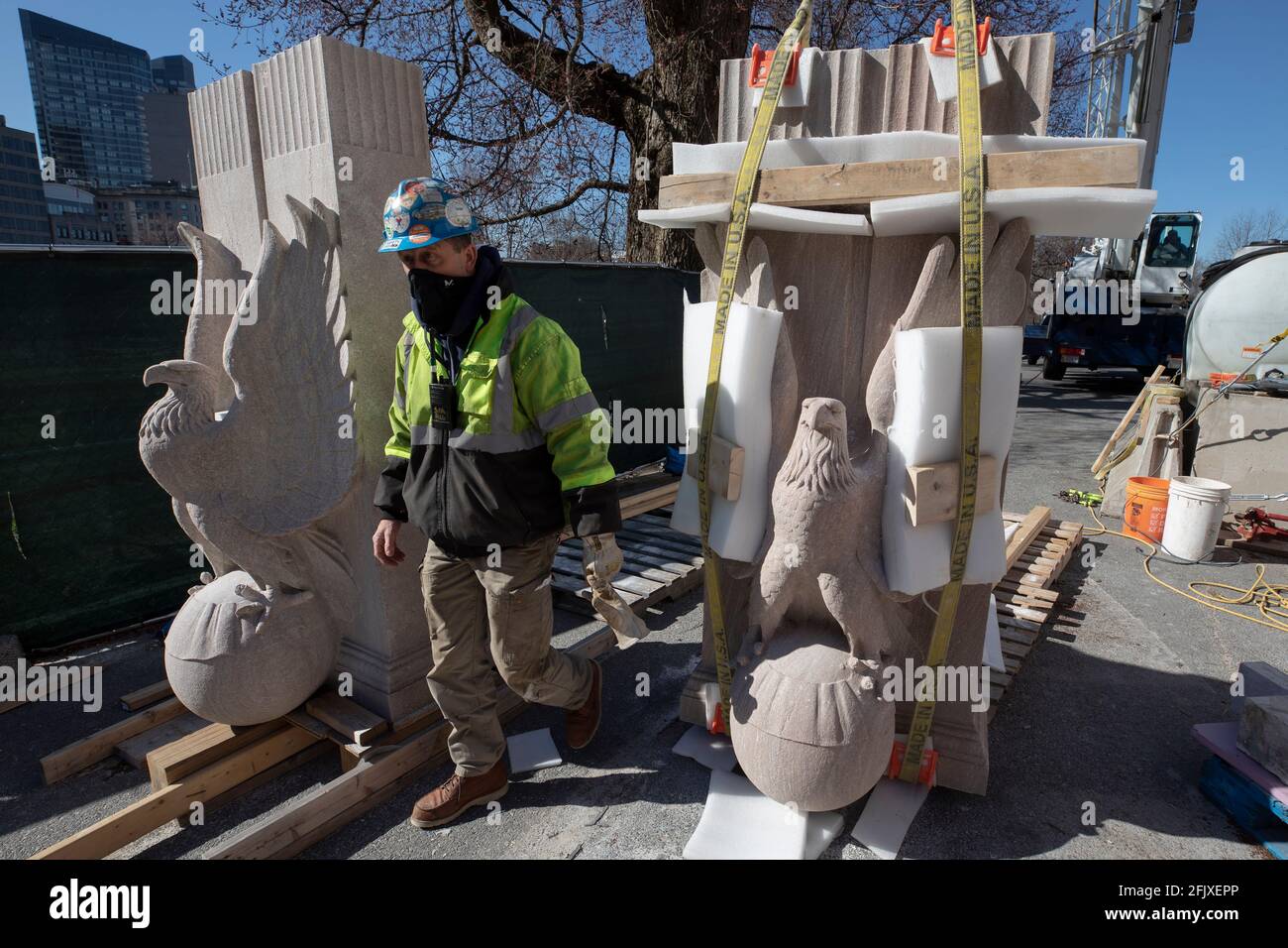 Restoration of the Robert Gould Shaw  54th Regiment Memorial on the Freedom Trail, Boston Common Stock Photo