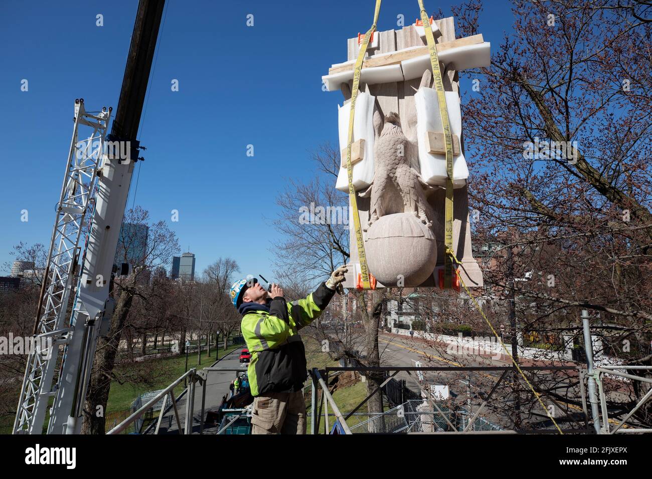 Restoration of the Robert Gould Shaw  54th Regiment Memorial on the Freedom Trail, Boston Common Stock Photo