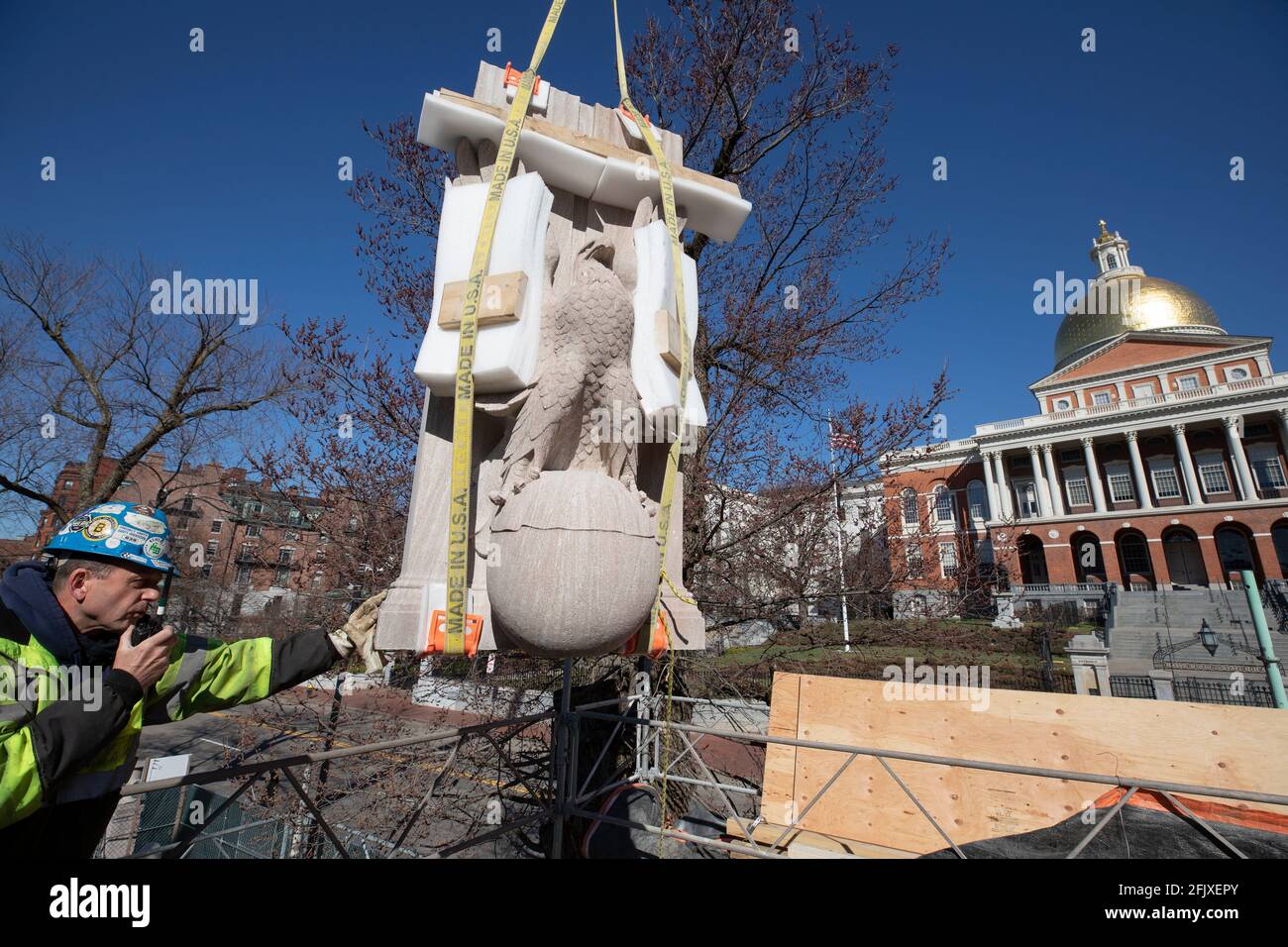 Restoration of the Robert Gould Shaw  54th Regiment Memorial on the Freedom Trail, Boston Common Stock Photo