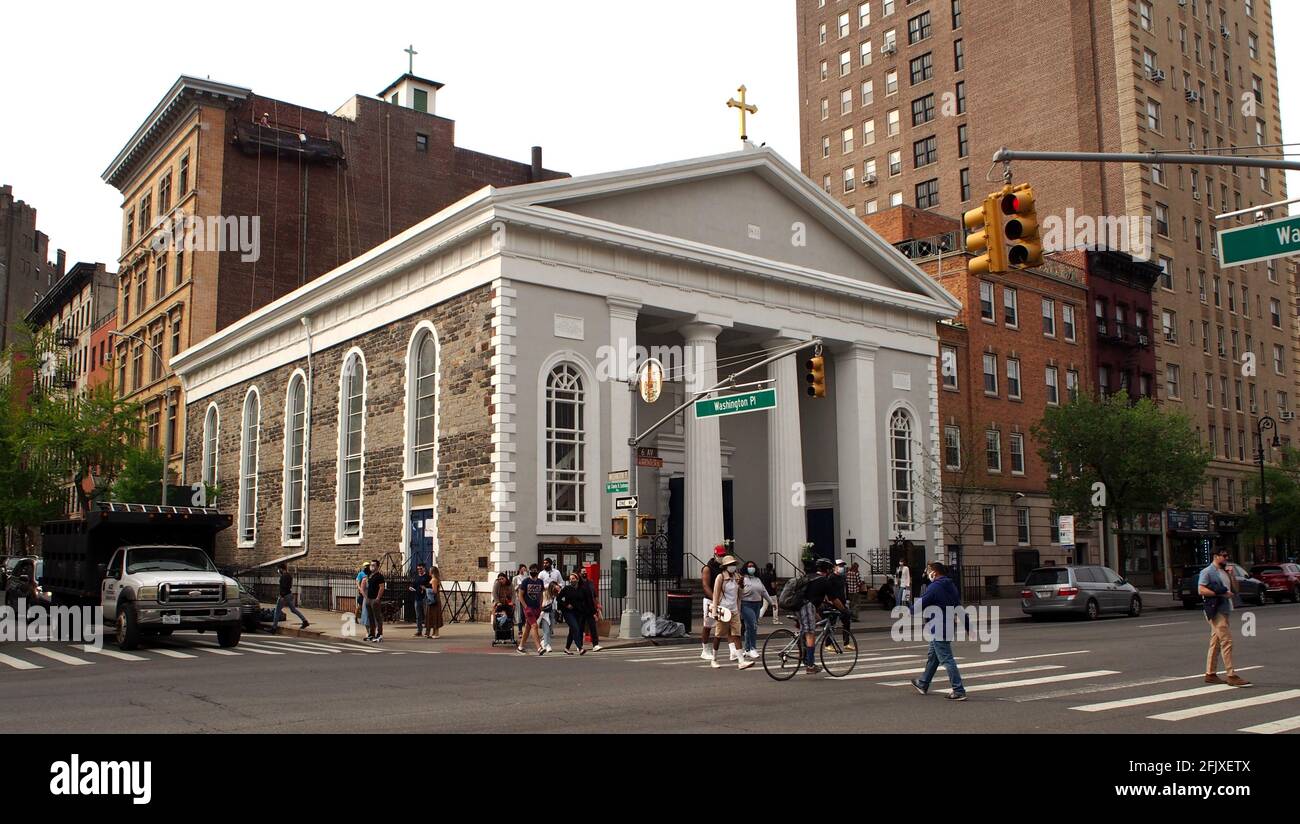 Church of St. Joseph in Greenwich Village, constructed in 18331834 in the Greek Revival style, 6th Avenue facade, New York, NY, USA Stock Photo