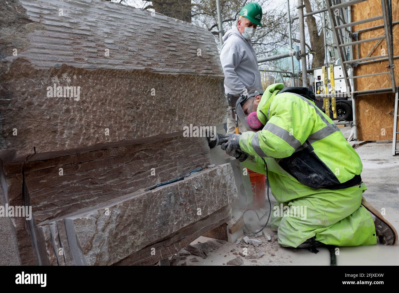 Restoration of the Robert Gould Shaw  54th Regiment Memorial on the Freedom Trail, Boston Common Stock Photo