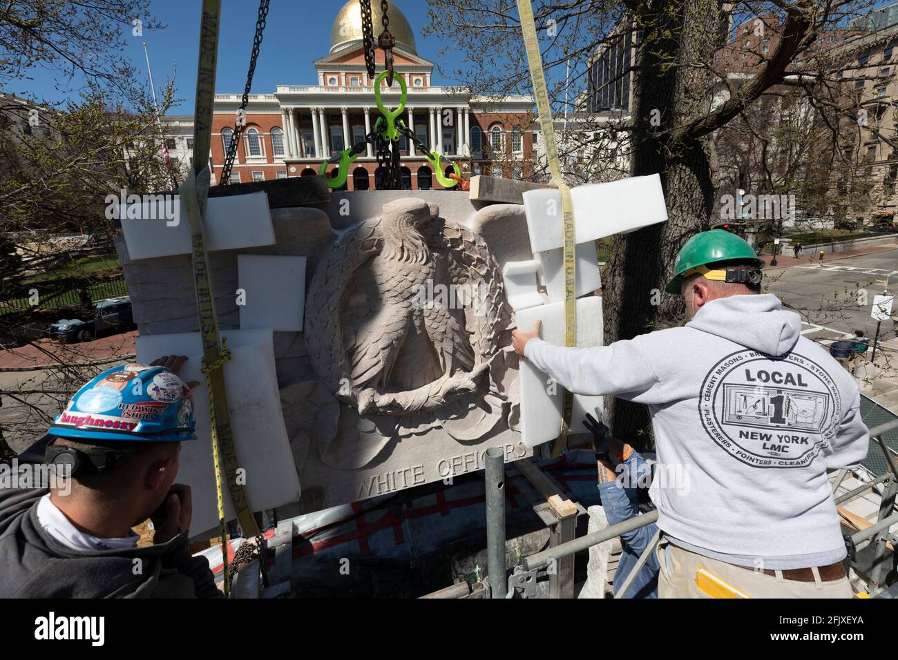 Restoration of the Robert Gould Shaw  54th Regiment Memorial on the Freedom Trail, Boston Common Stock Photo