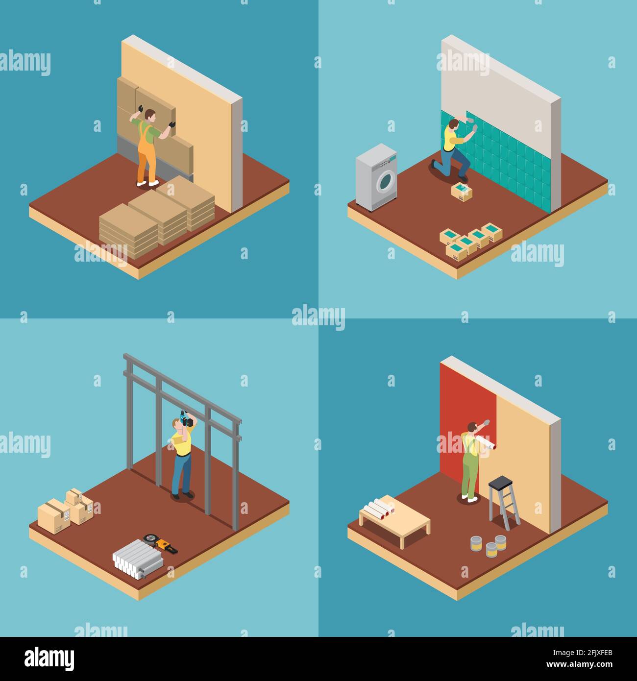 Home repair concept icons set with redecoration symbols isometric ...