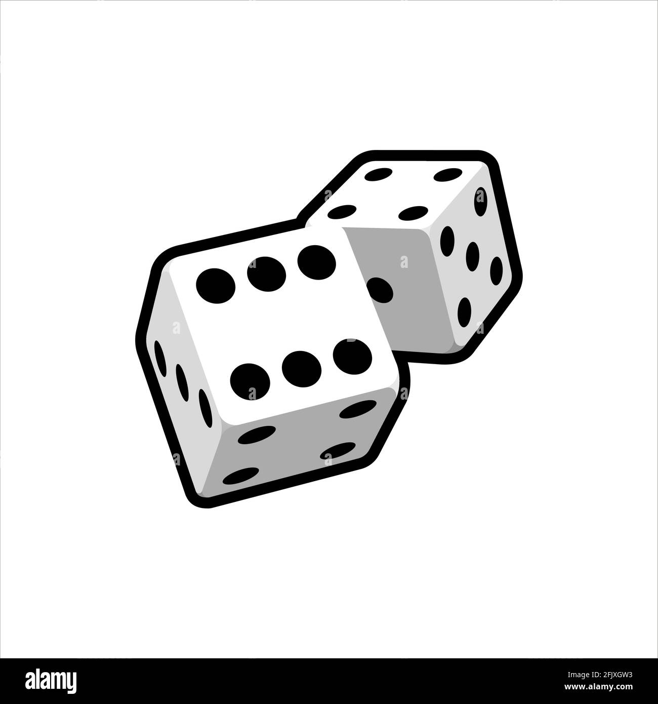 Two falling realistic dice on a white background. Casino design for web