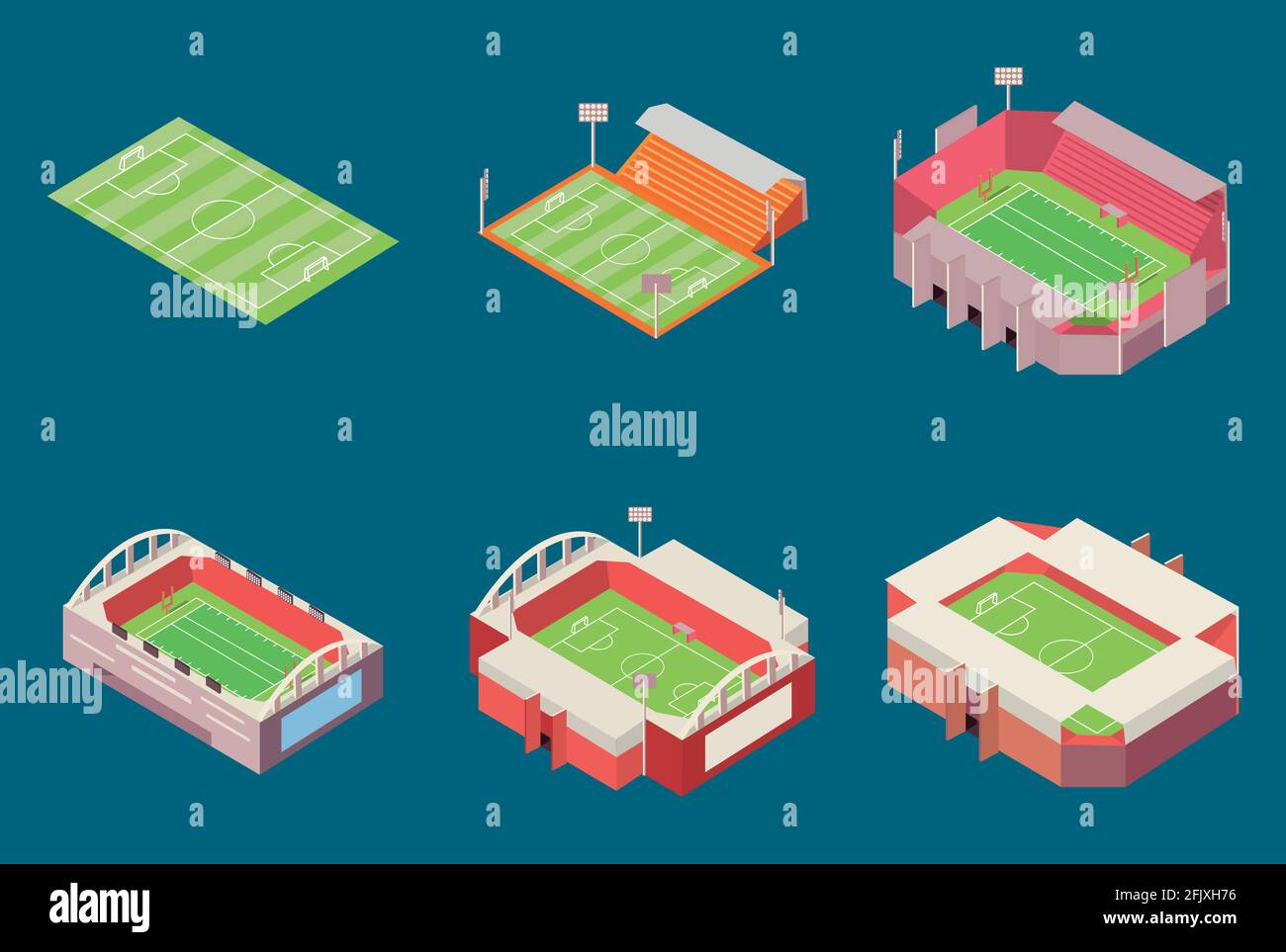 six isometric stadiums Stock Vector
