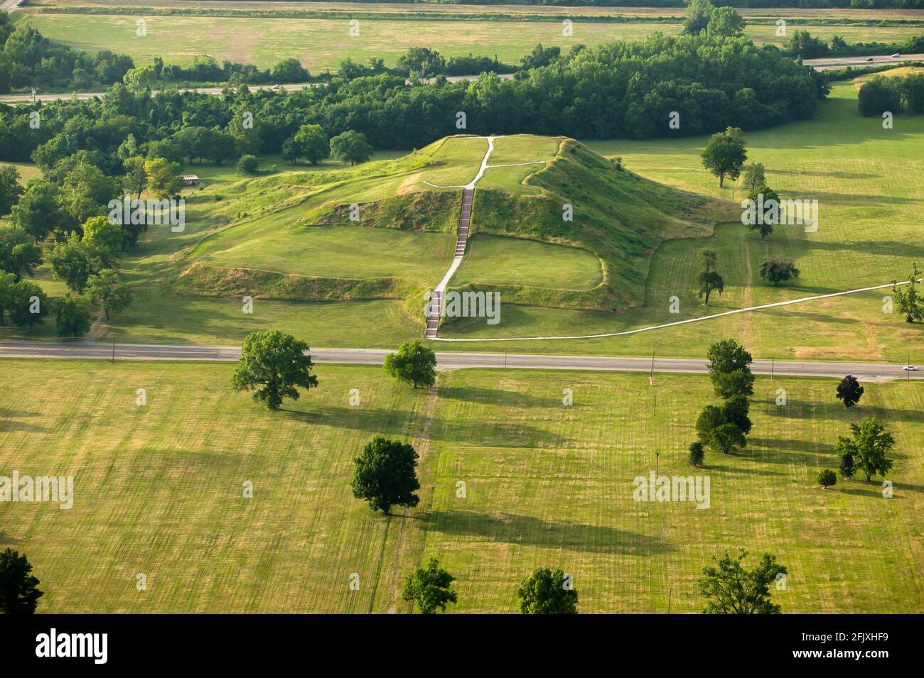 Aerial view of Cahokia Mounds National Historic Site, Illinois, USA Stock Photo