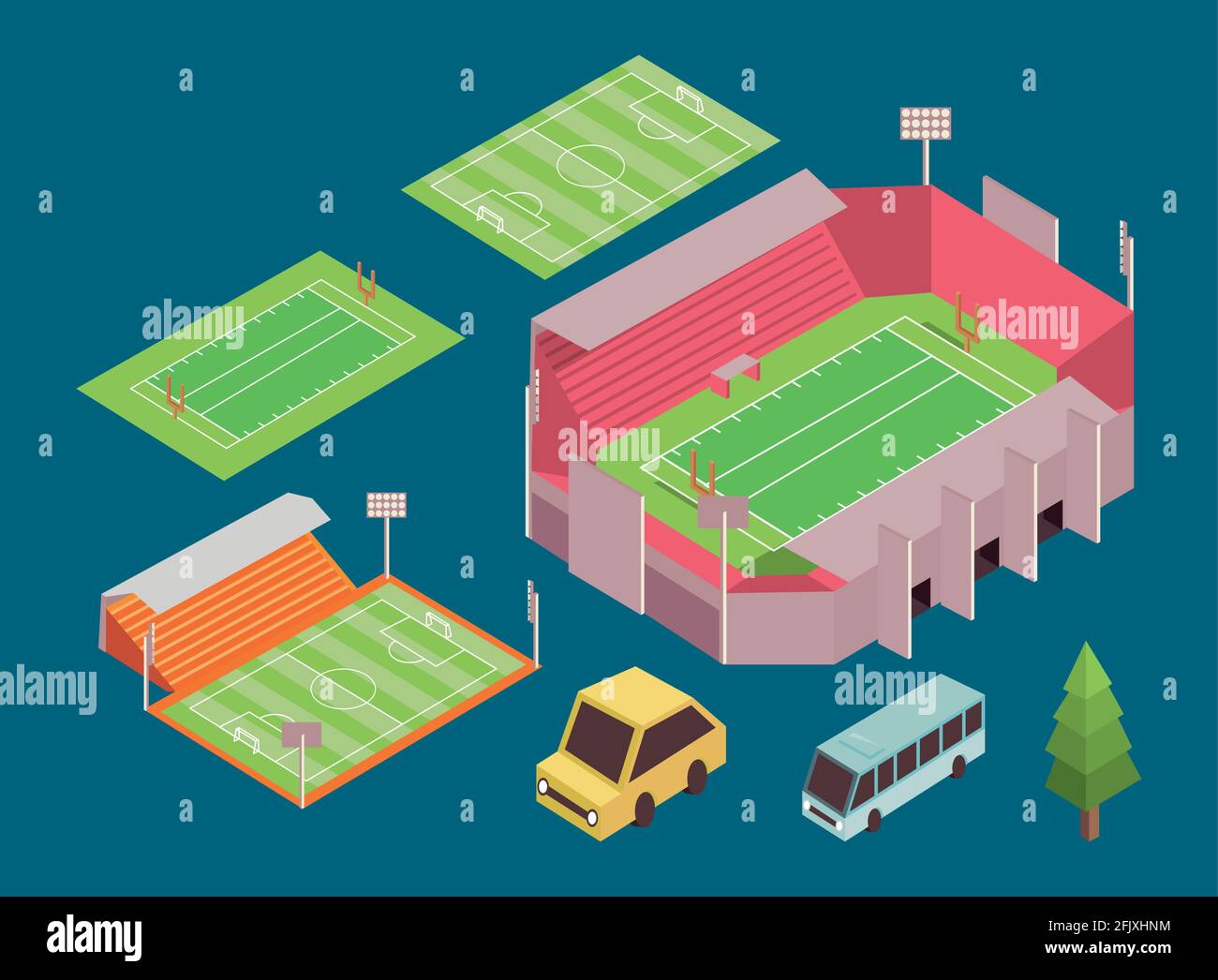 isometric five sport icons Stock Vector
