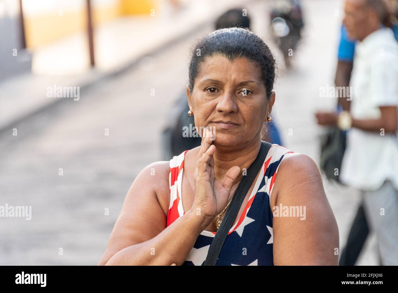 Candid portrait Cuban woman, Santiago de Cuba city, Cuba. The year 2016 Stock Photo