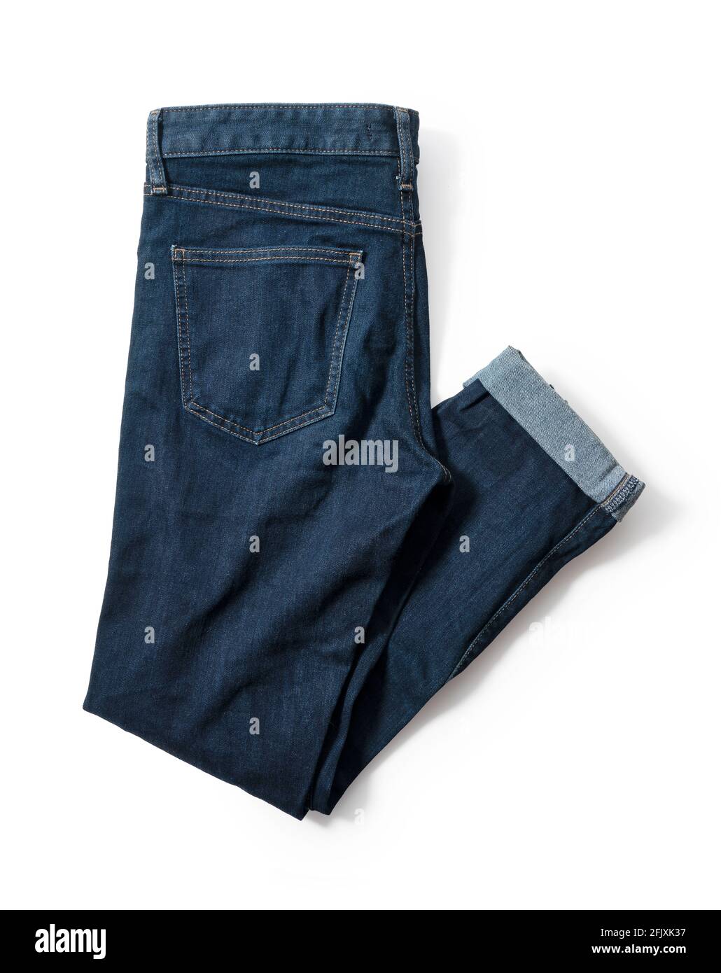 Blue jeans on a white background. View from above Stock Photo