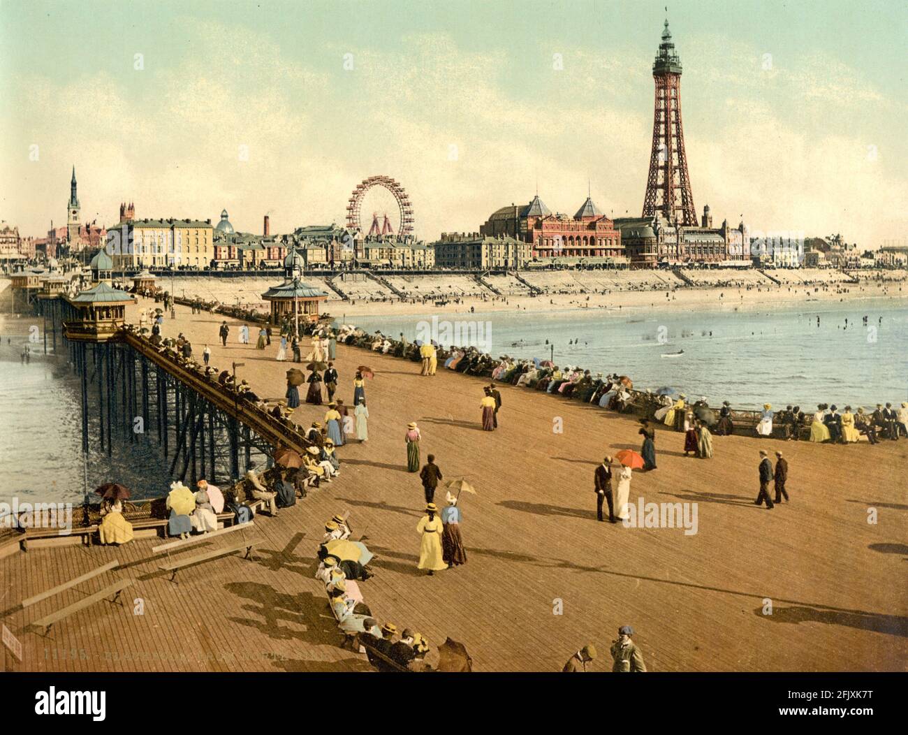 The seaside resort of Blackpool in Lancashire circa 1890-1900, with the North Pier and the Tower Stock Photo