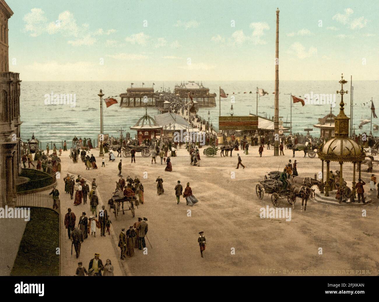 The seaside resort of Blackpool in Lancashire circa 1890-1900 with the beach and North Pier Stock Photo