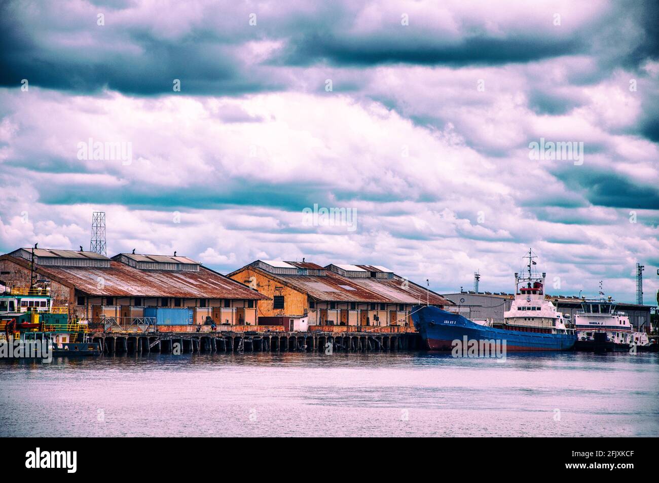 Port of Asuncion, Paraguay, on a cloudy day. Stock Photo
