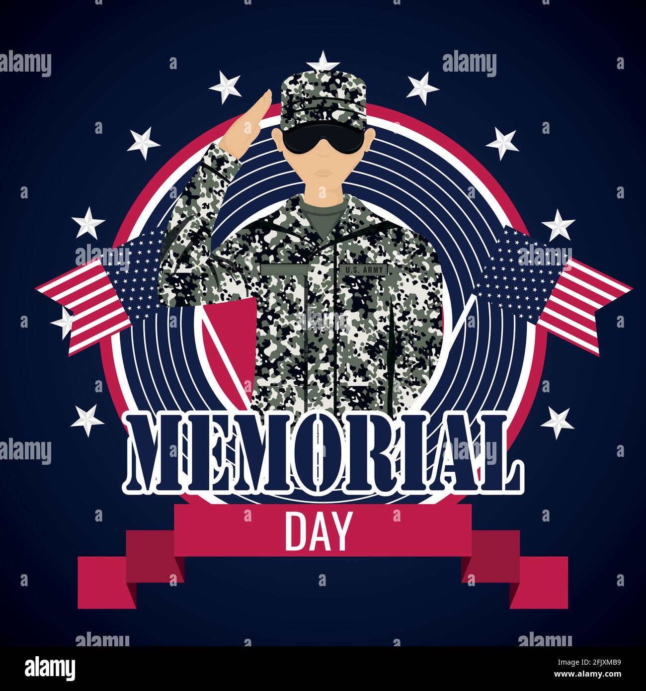 US army man with flags of United States. Memorial day poster Vector