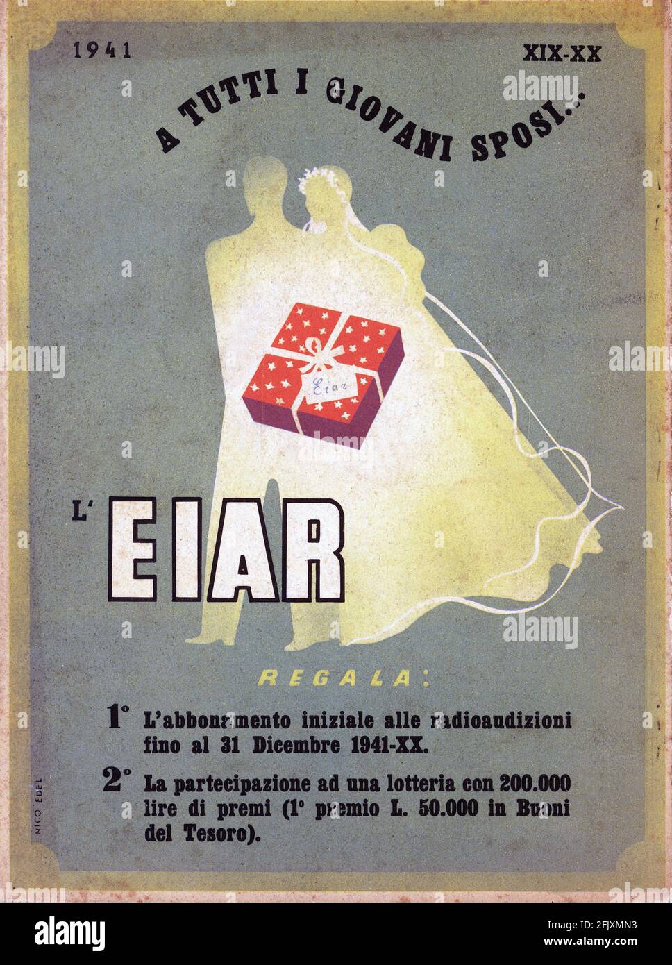 1941 , ITALY : EIAR ( Ente Italiano Audizioni Radiofoniche ) advertising -  RADIO - RAI - FASCISMO - FASCISTA - FASCISM - ITALIA - FASCIST - sposi -  campagna abbonamento - emissioni radiofoniche ---- Archivio GBB Stock Photo  - Alamy