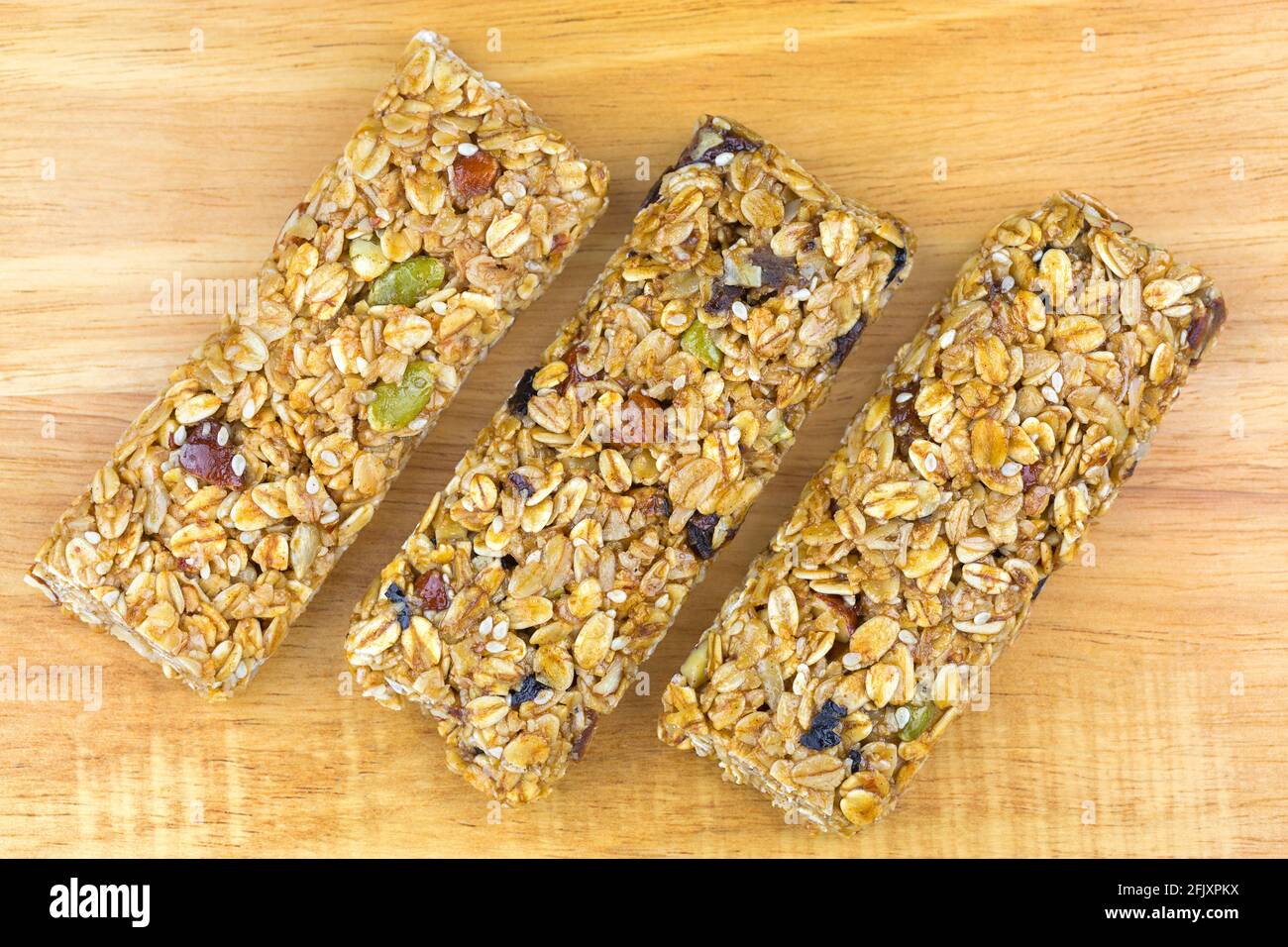 Fruit and nut muesli bar, healthy snack with source of fibre, high in
