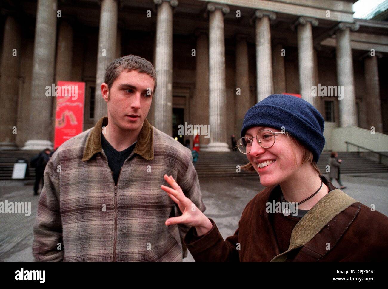 British Museum Visitors January 2000Tristram Allinson and Anna Lyons outside the British Museum Stock Photo
