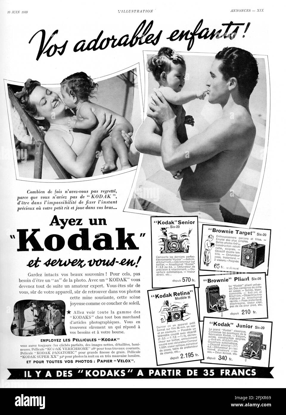 Vintage French 'Kodak Vos Adorables Enfants!' Advertisement (A3+ poster quality, 600dpi) Stock Photo