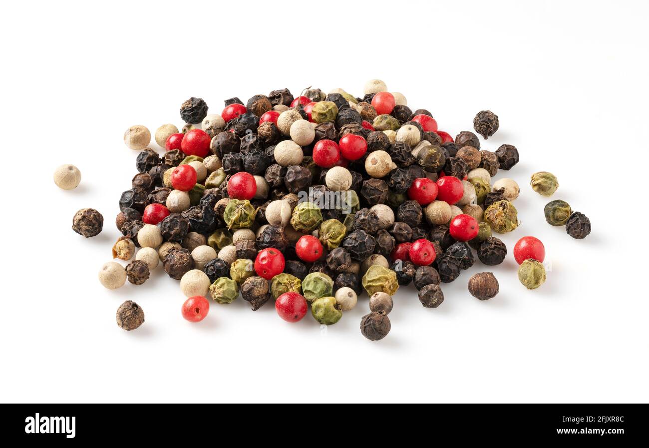 Pepper Mix Black Red White And Green Peppercorn On A White Background Depth Of Field Composition Stock Photo Alamy