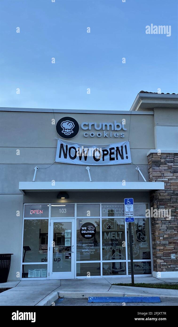 Crumbl Cookies storefront. Freshly Baked Home Delivered cookies Stock