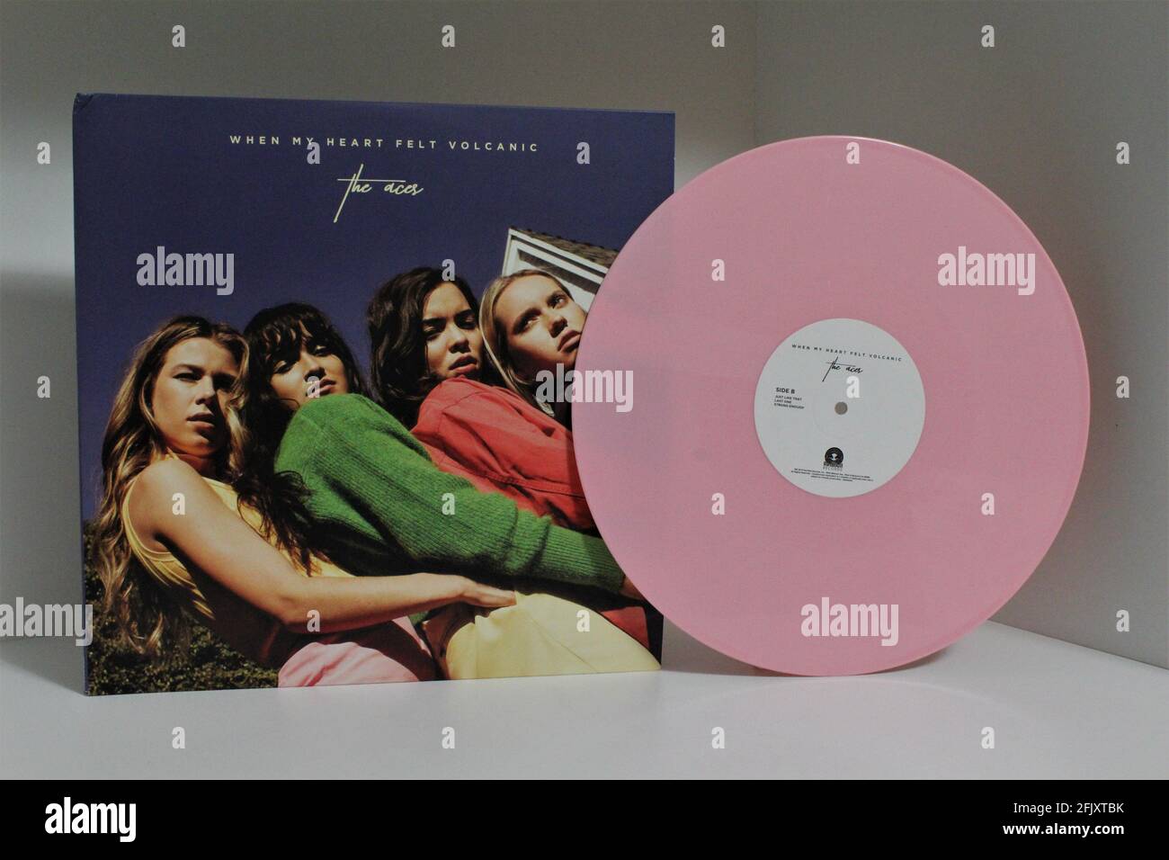 All girl indie rock band, The Aces, music album on vinyl record LP disc. Stock Photo