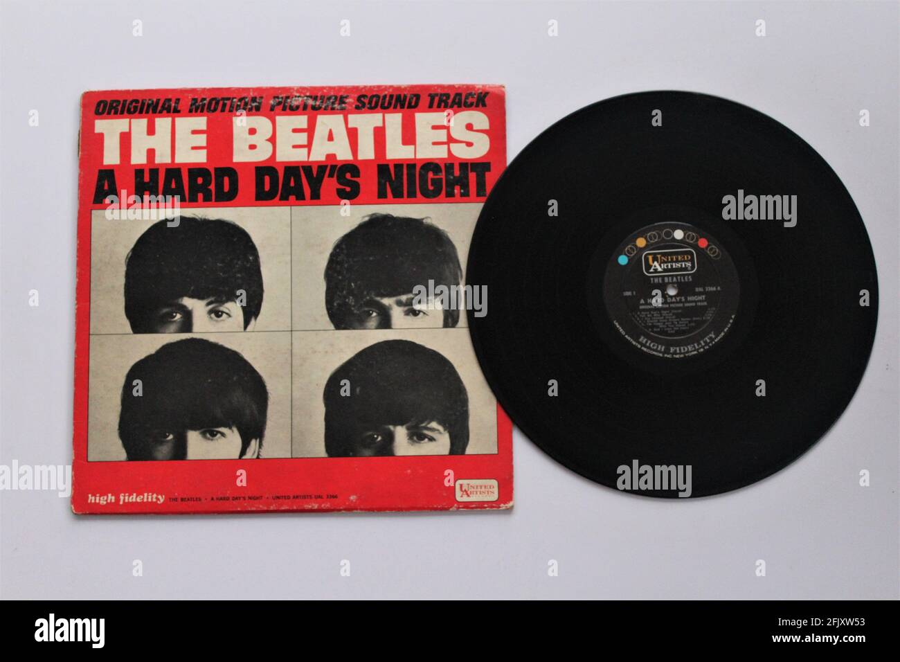 The Beatles Original Motion Picture Soundtrack music album on vinyl record LP disc. English rock music titled: A Hard Days Night Stock Photo