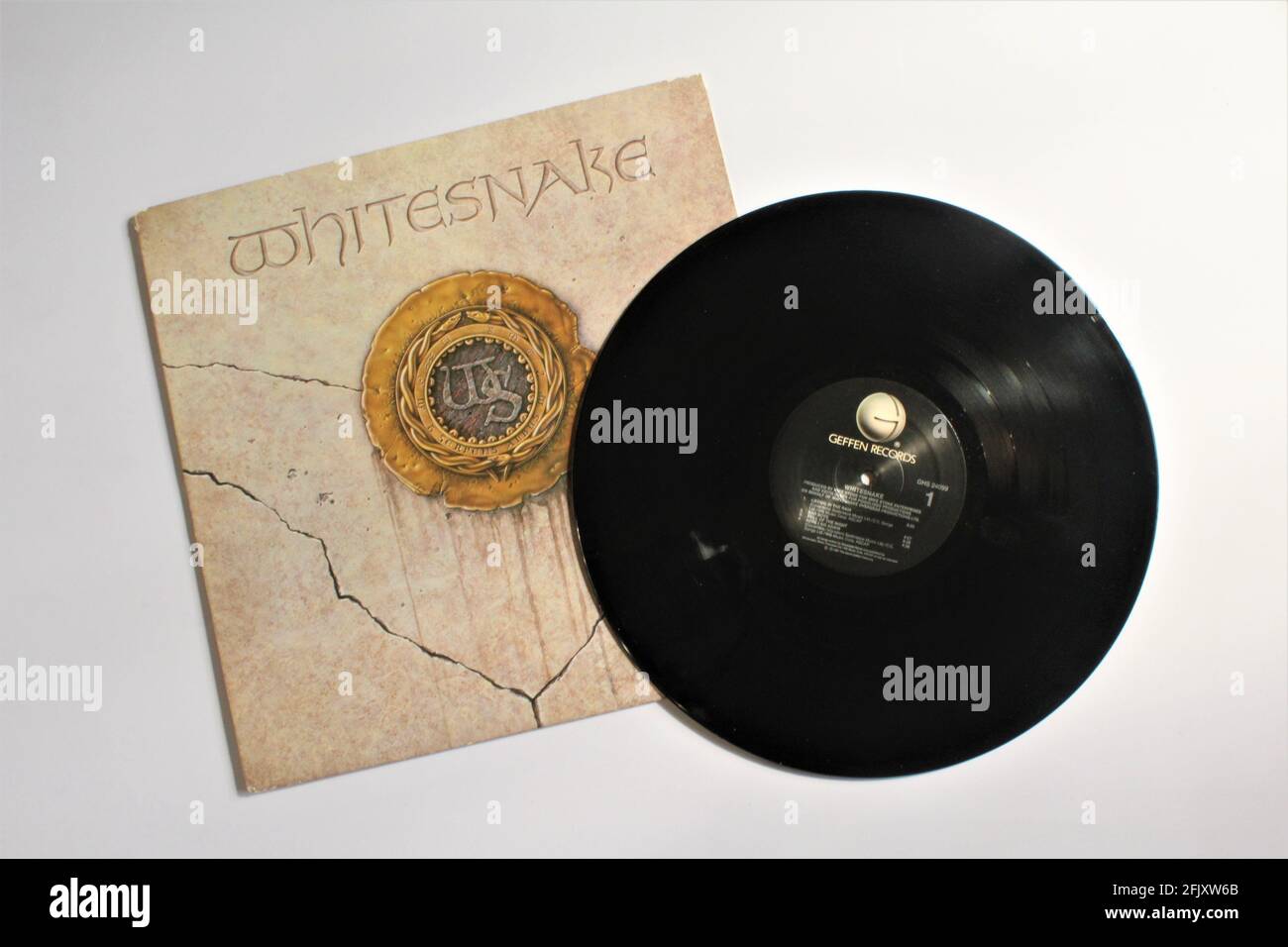 Classic rock band, Whitesnake, music album on vinyl record LP disc. Self titled album. Stock Photo