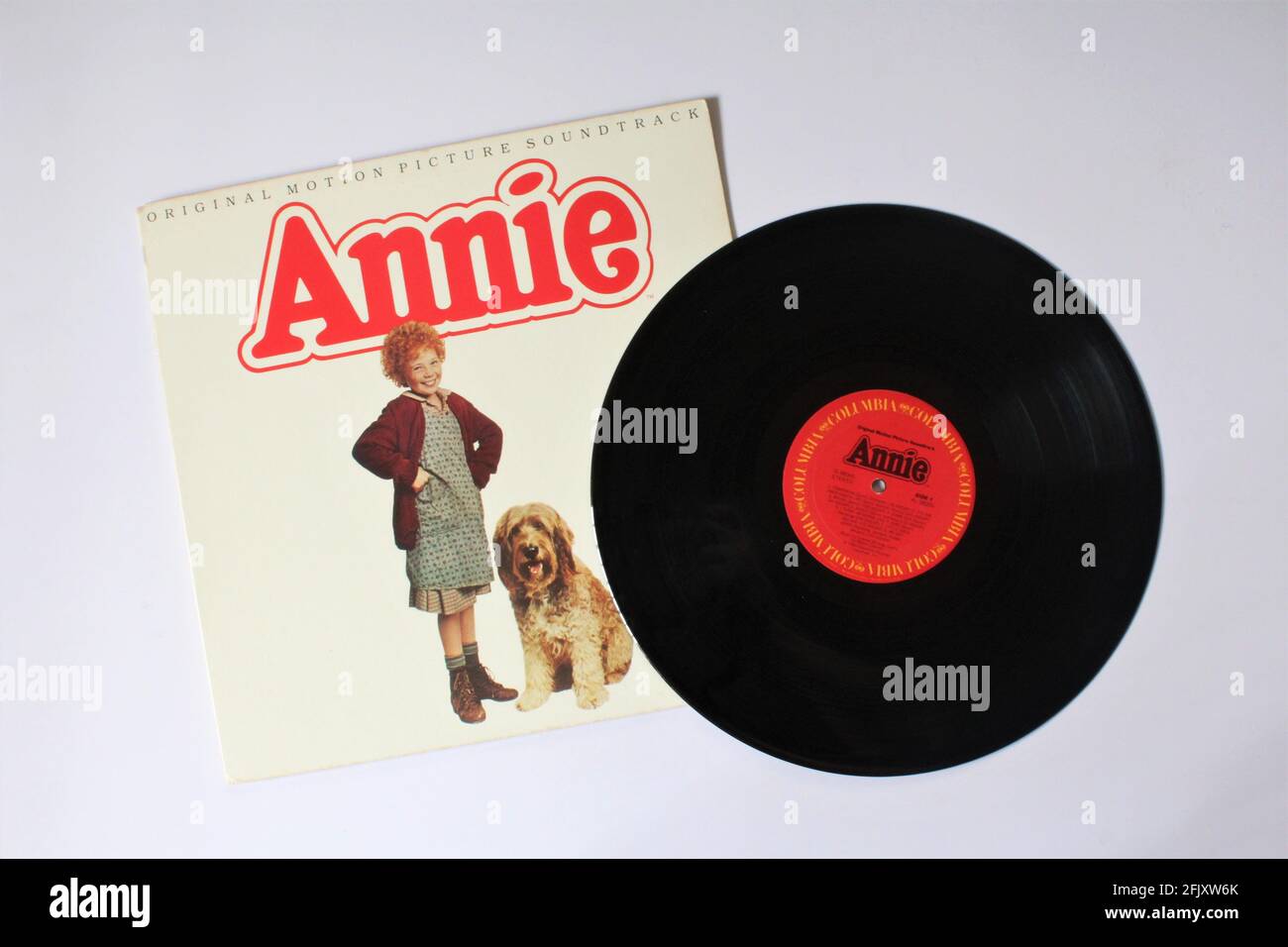 Annie Original Motion Picture Soundtrack music album on vinyl record LP disc. Classic movie. Stock Photo