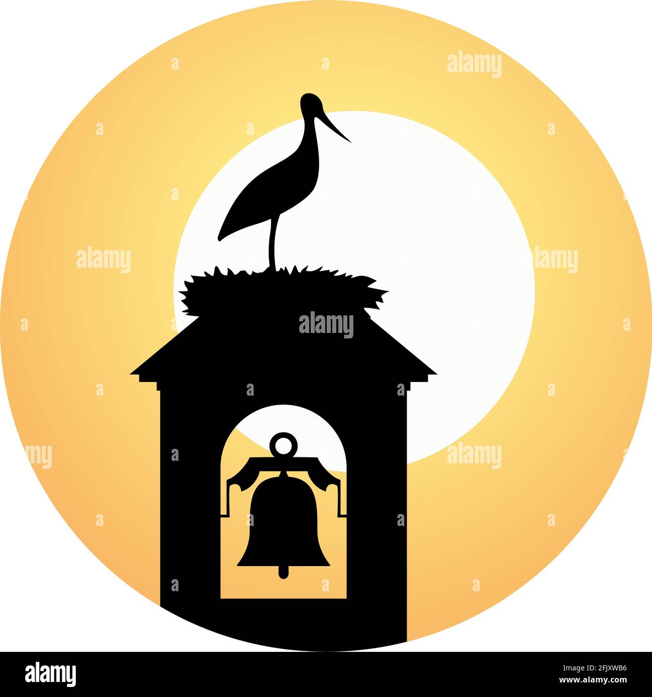 stork in tower bell illustration Stock Vector