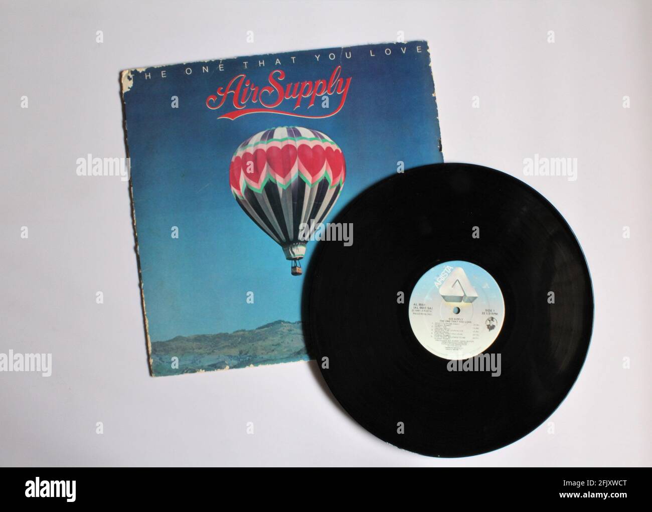Australian Pop band, Air Supply music album on vinyl record LP disc. Titled: The One That You Love Stock Photo