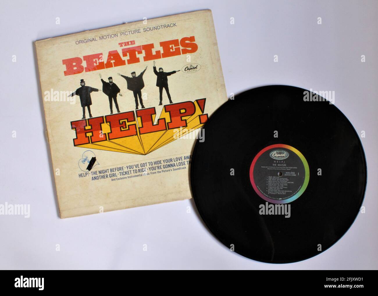 The Beatles Original Motion Picture Soundtrack Help! music album on vinyl record LP disc. English rock music. Stock Photo