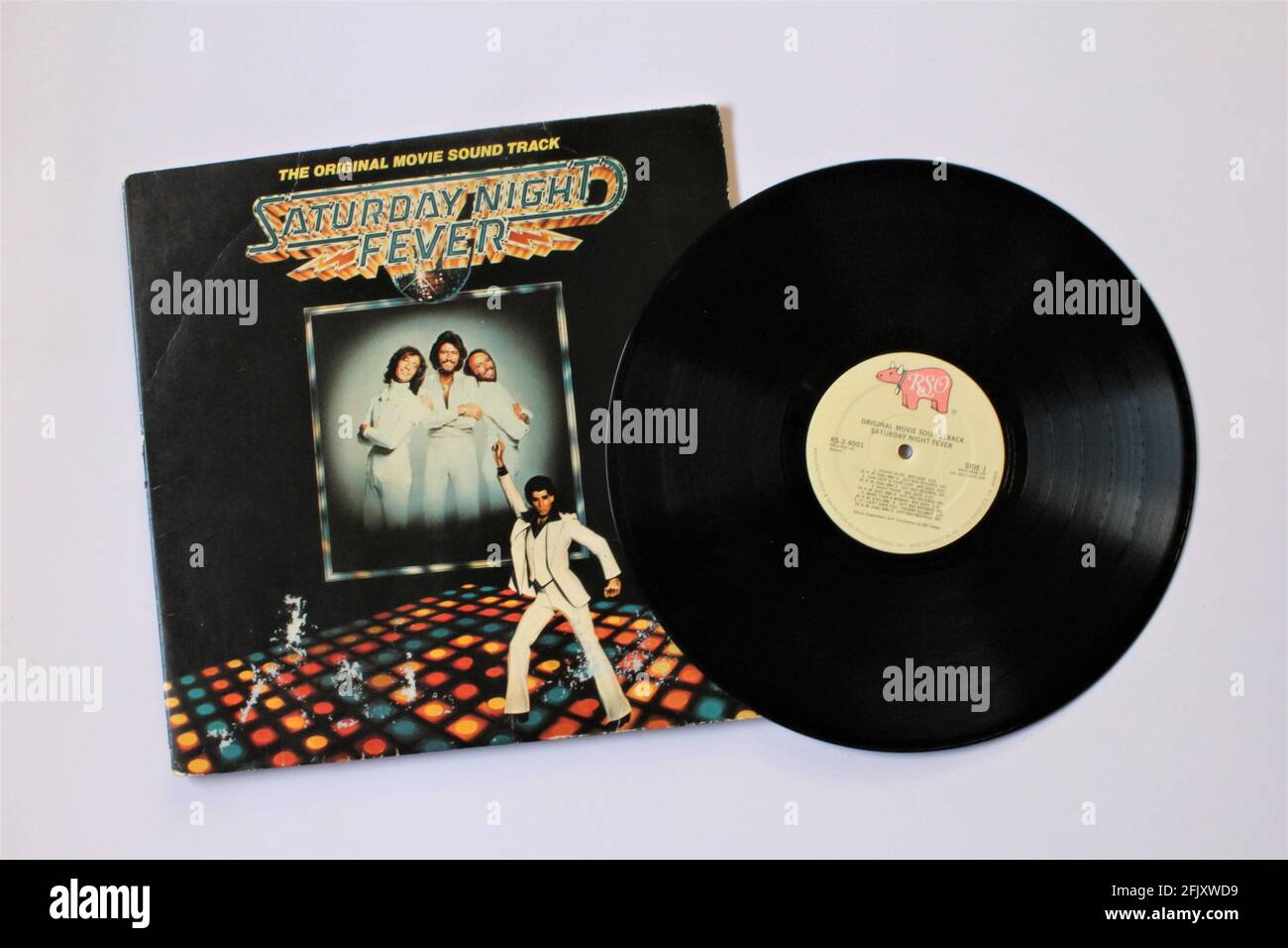 Saturday Night Fever is the soundtrack album from the 1977 film starring John Travolta featuring music from the Bee Gees. Disco and soul music Stock Photo