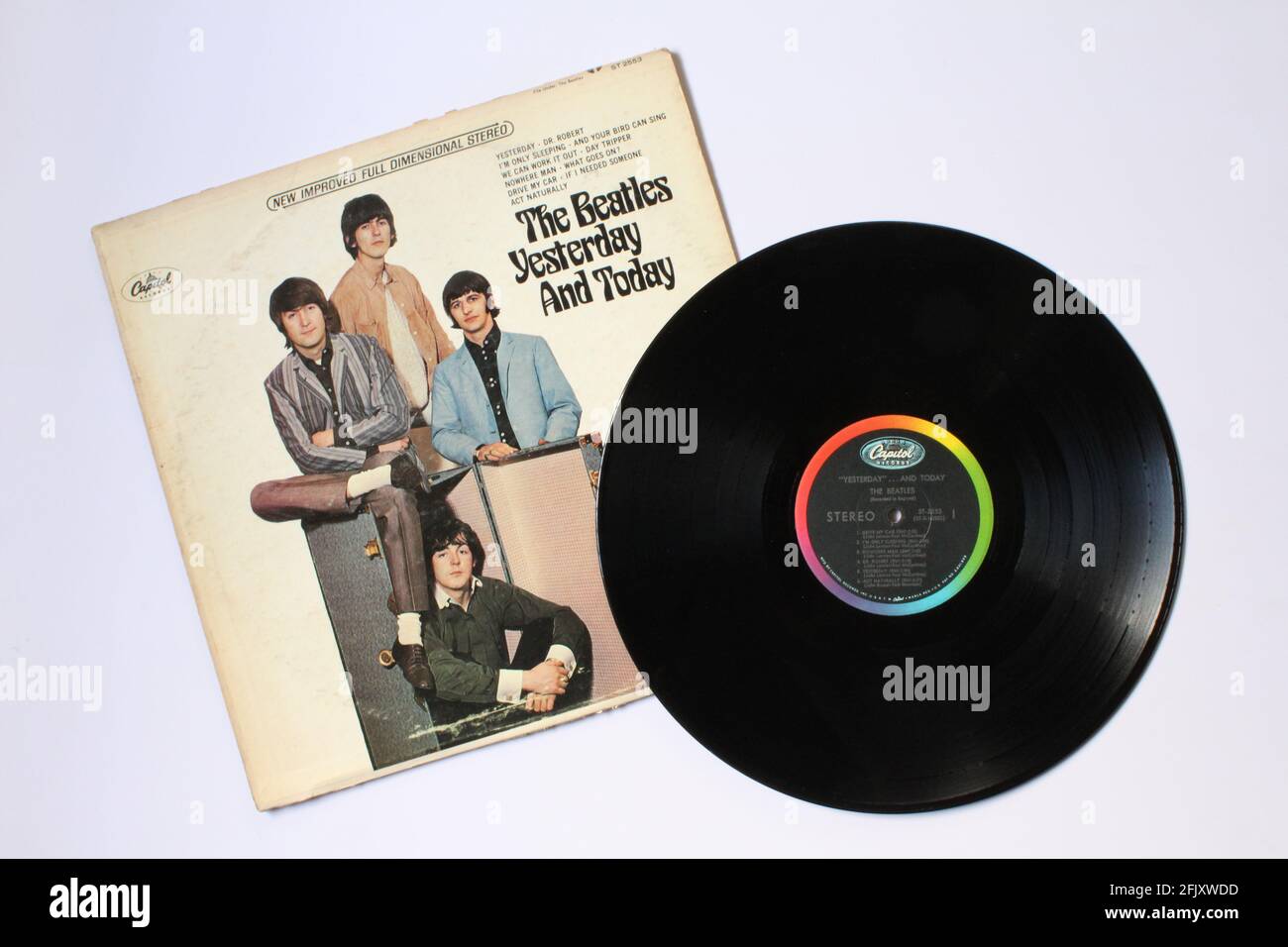 English rock band The Beatles music album on vinyl record LP disc. Titled: Yesterday and Today Stock Photo