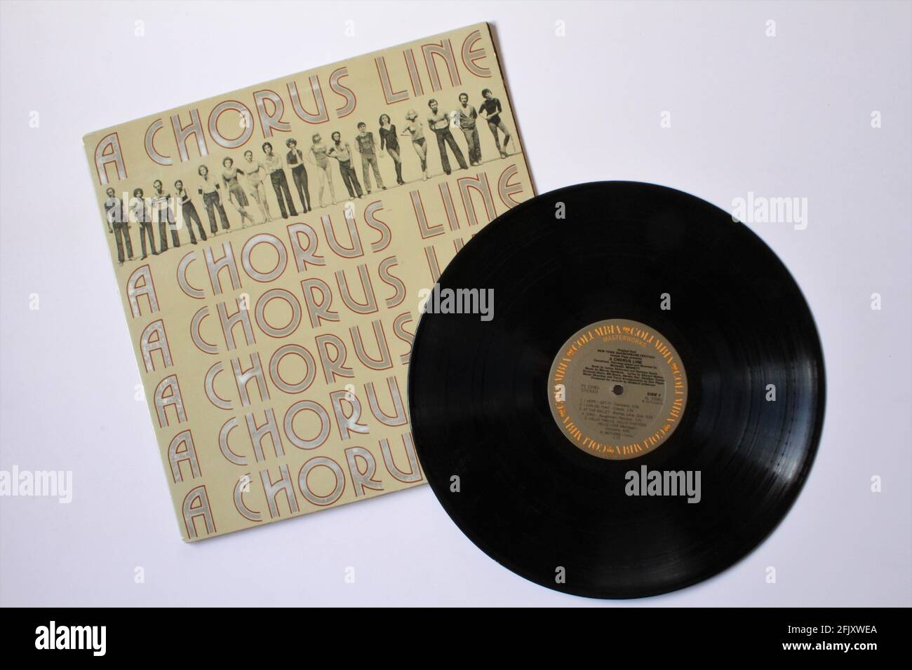 Broadway Musical for the 1985 film adaptation of A Chorus Line music album on vinyl record LP disc. Stock Photo